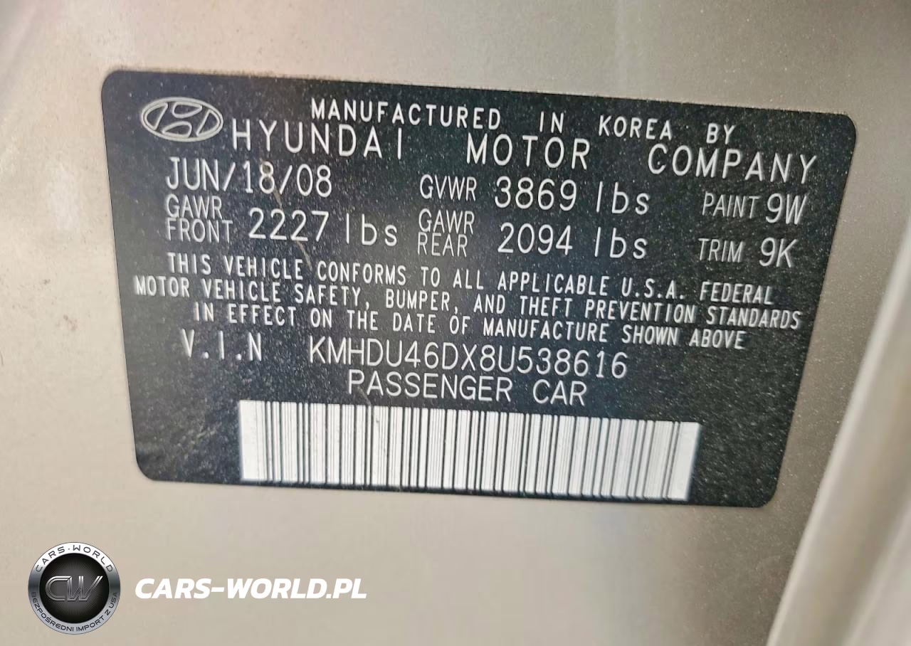 2008 Hyundai Elantra Gls VIN:KMHDU46DX8U538616 - 13