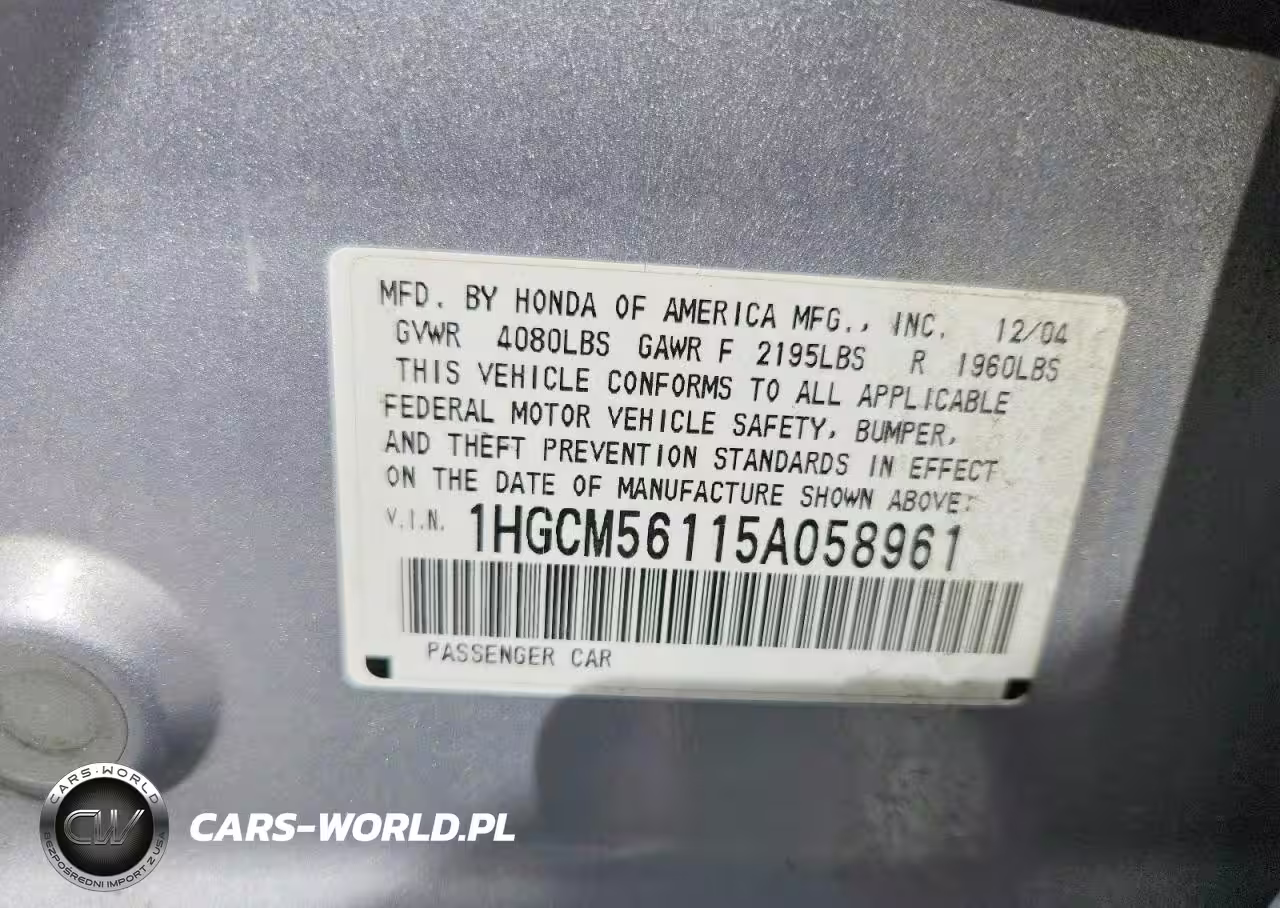 2005 Honda Accord Dx VIN:1HGCM56115A058961 - 12