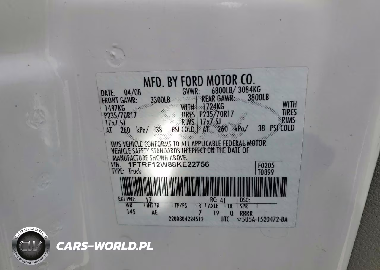 2008 Ford F150 VIN:1FTRF12W88KE22756 - 12