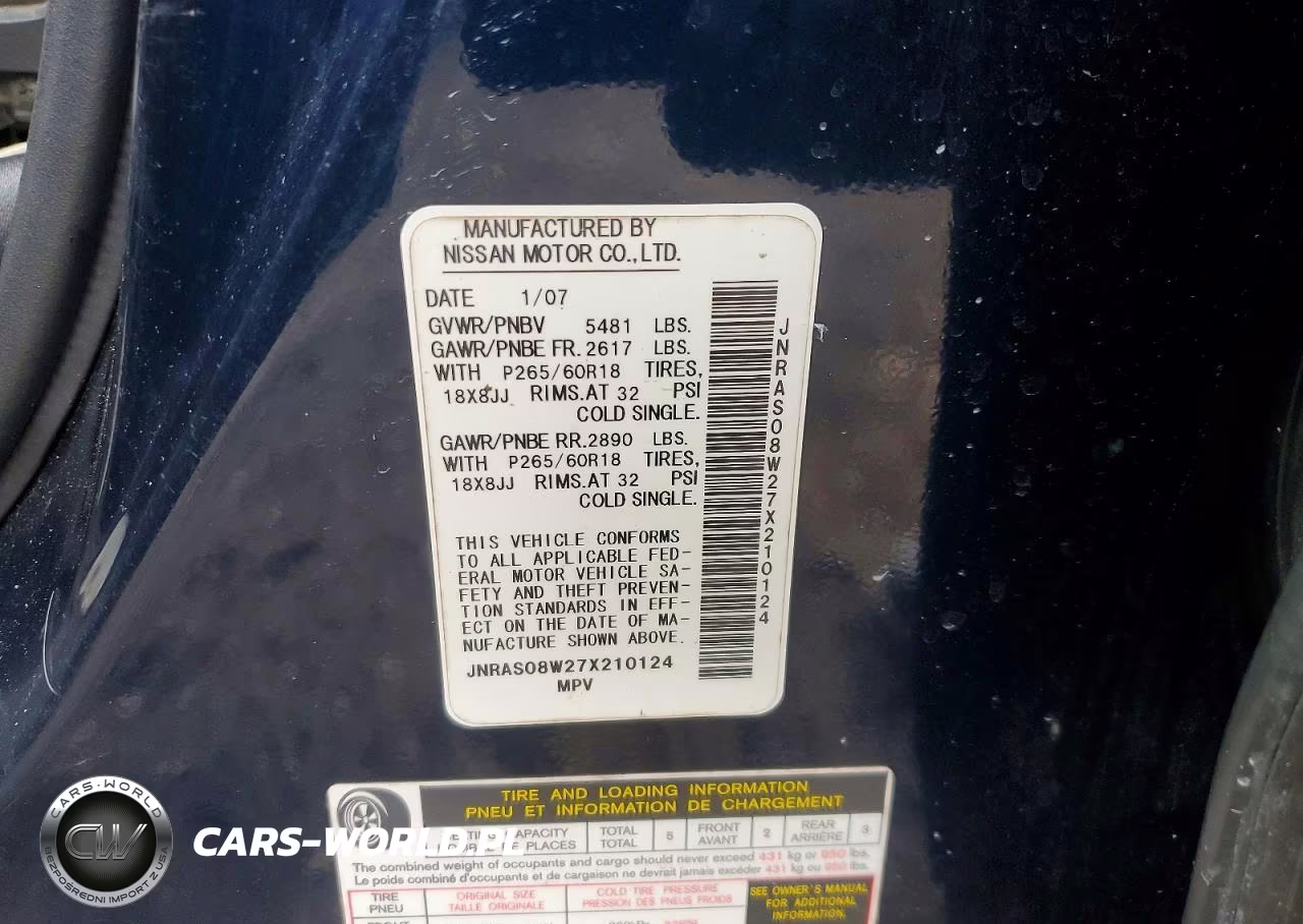 2007 Infiniti Fx35 Base VIN:JNRAS08W27X210124 - 13