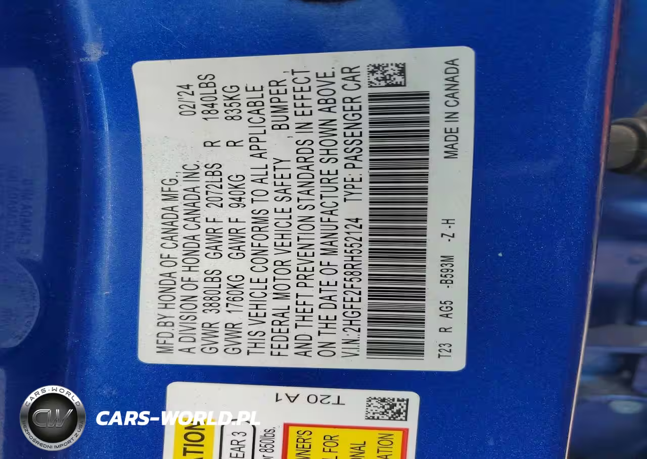 2024 Honda Civic Sport VIN:2HGFE2F58RH552124 - 12