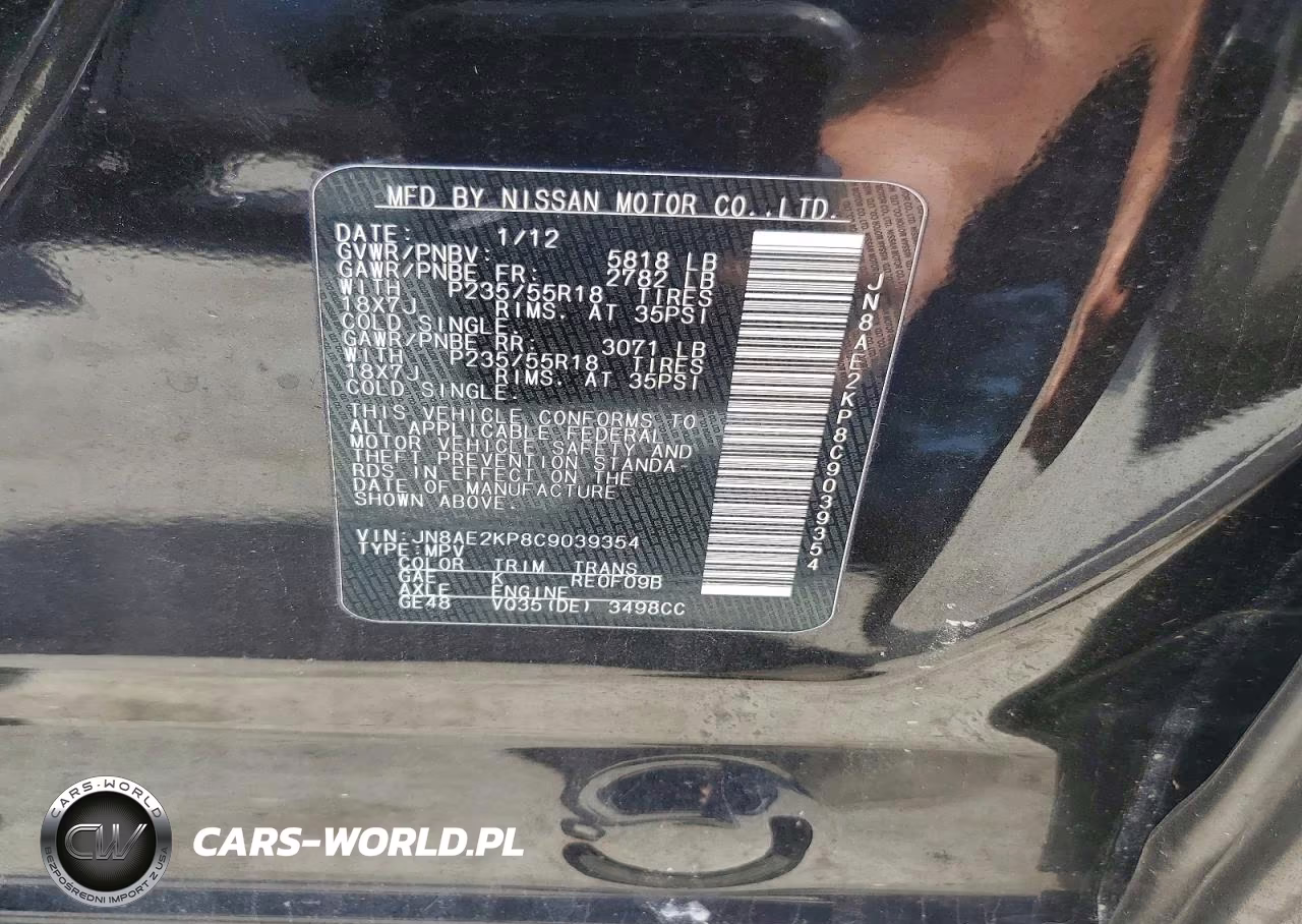 2012 Nissan Quest 3.5 S VIN:JN8AE2KP8C9039354 - 13