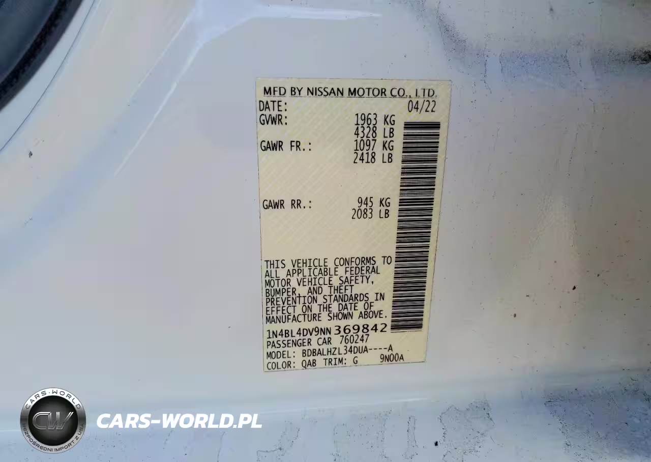 2022 Nissan Altima 2.5 Sv VIN:1N4BL4DV9NN369842 - 13