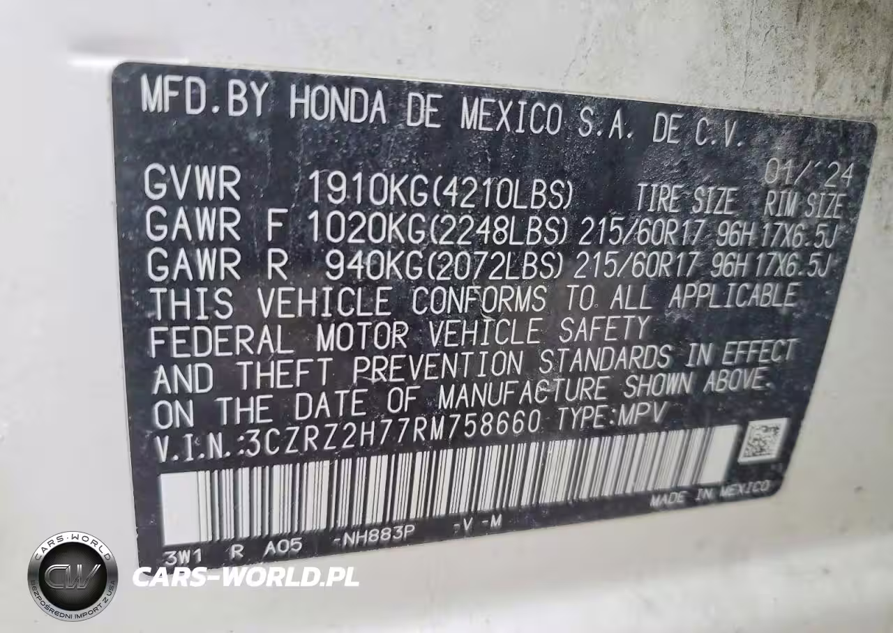 2024 Honda Hr-V Exl VIN:3CZRZ2H77RM758660 - 13