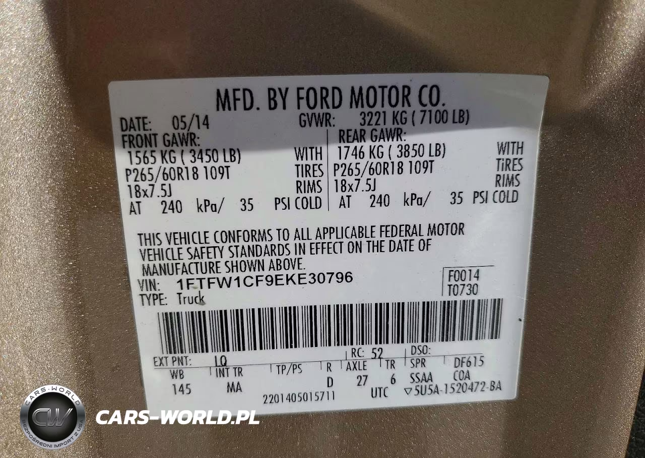2014 Ford F150 Supercrew VIN:1FTFW1CF9EKE30796 - 12