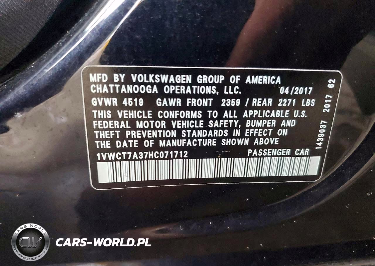 2017 Volkswagen Passat Sel Premium VIN:1VWCT7A37HC071712 - 12