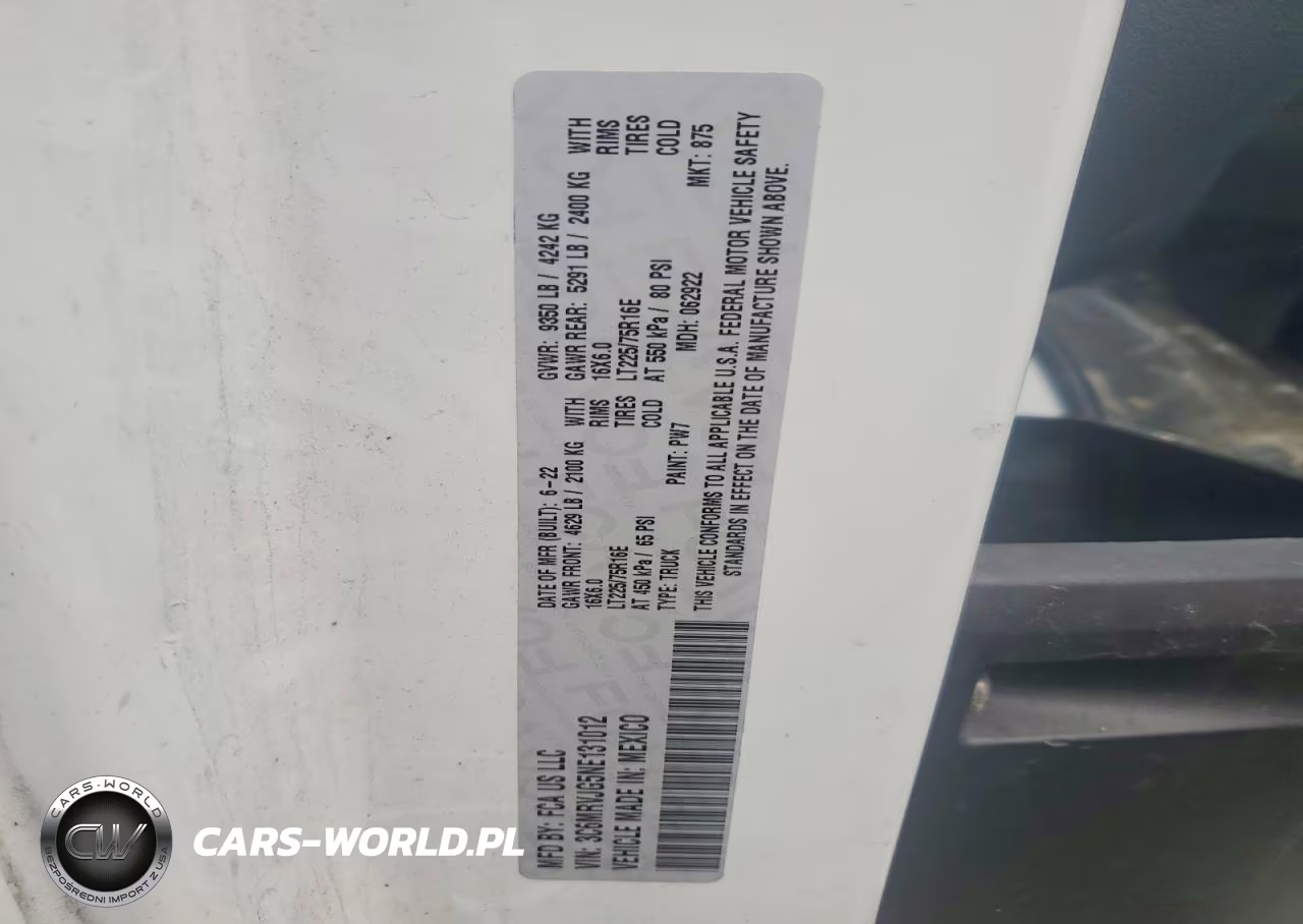 2022 Ram Promaster 3500 3500 High VIN:3C6MRVJG5NE131012 - 12