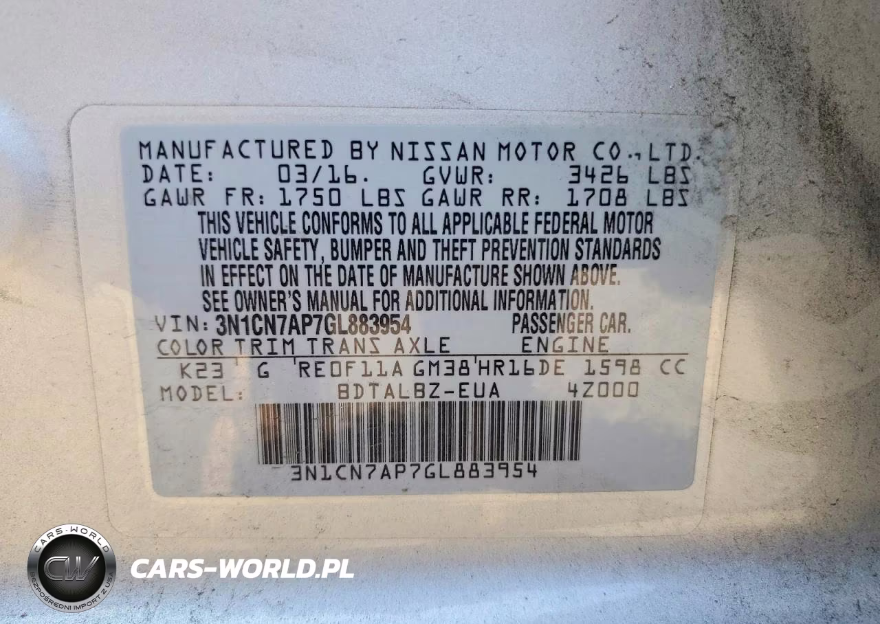 2016 Nissan Versa Sv VIN:3N1CN7AP7GL883954 - 12