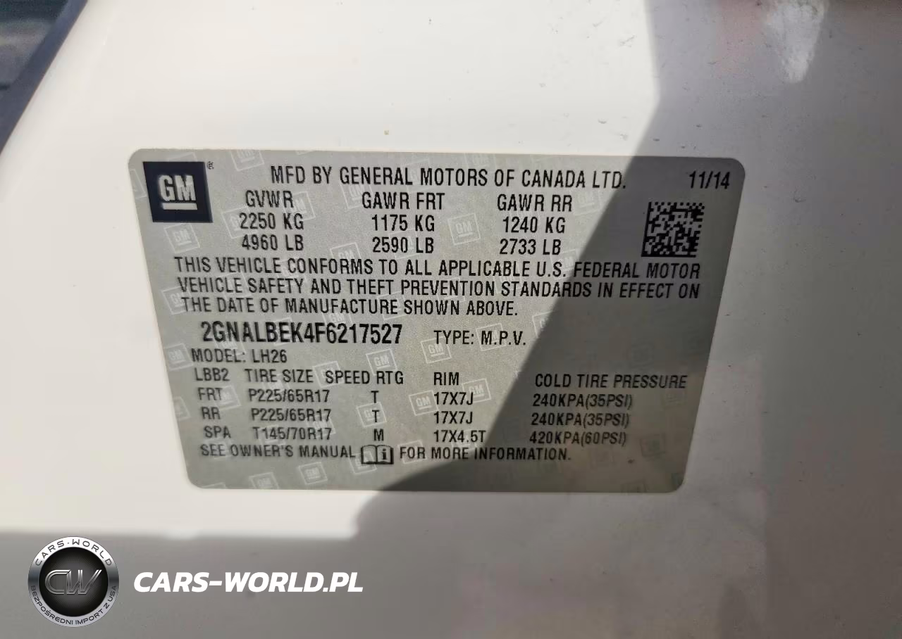 2015 Chevrolet Equinox Lt VIN:2GNALBEK4F6217527 - 12