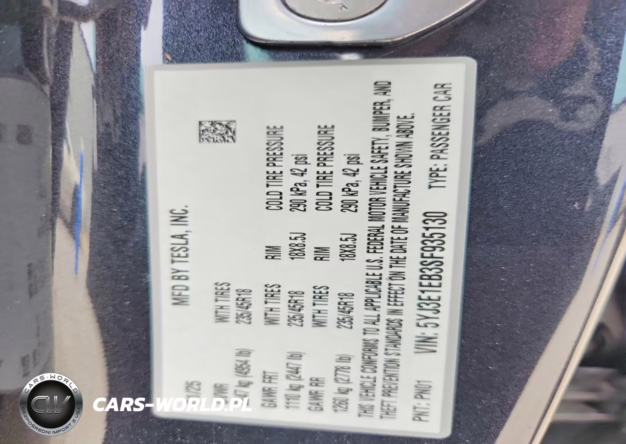 2025 Tesla Model 3 VIN:5YJ3E1EB3SF935130 - 12