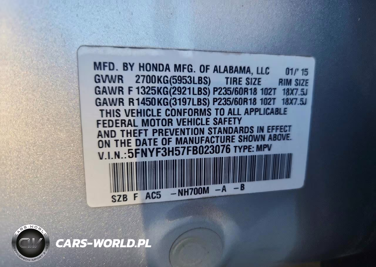 2015 Honda Pilot Exl VIN:5FNYF3H57FB023076 - 13