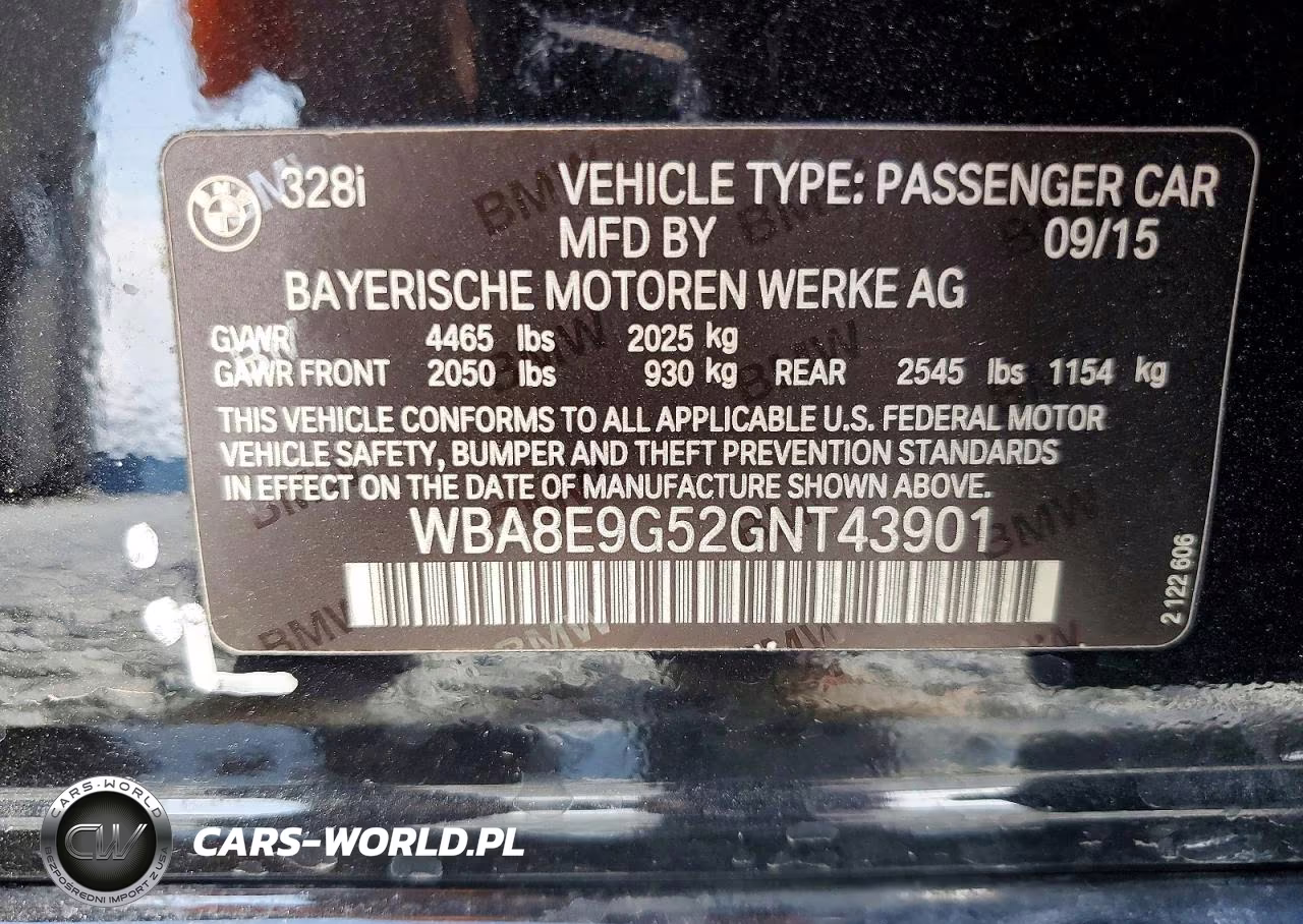 2016 BMW 328 I Sulev VIN:WBA8E9G52GNT43901 - 12