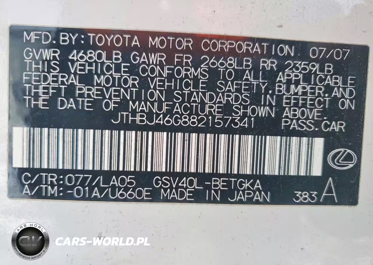 2008 Lexus Es 350 Base VIN:JTHBJ46G882157341 - 12