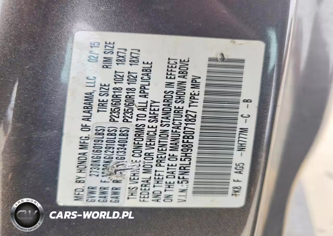 2015 Honda Odyssey Touring VIN:5FNRL5H98FB071827 - 13