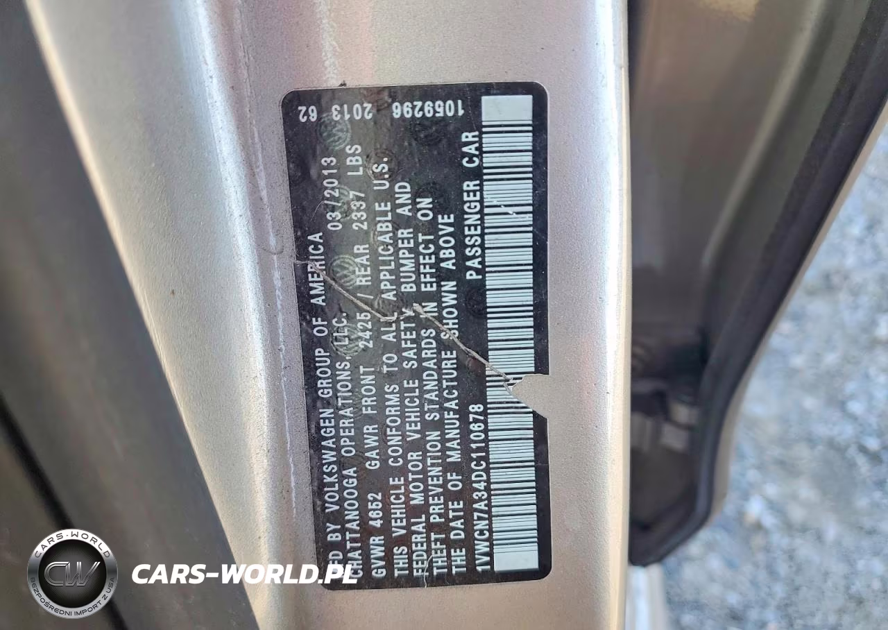 2013 Volkswagen Passat Sel VIN:1VWCN7A34DC110678 - 12