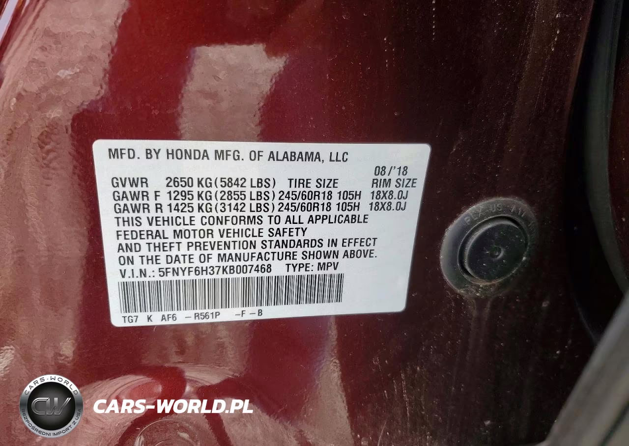 2019 Honda Pilot Ex VIN:5FNYF6H37KB007468 - 13
