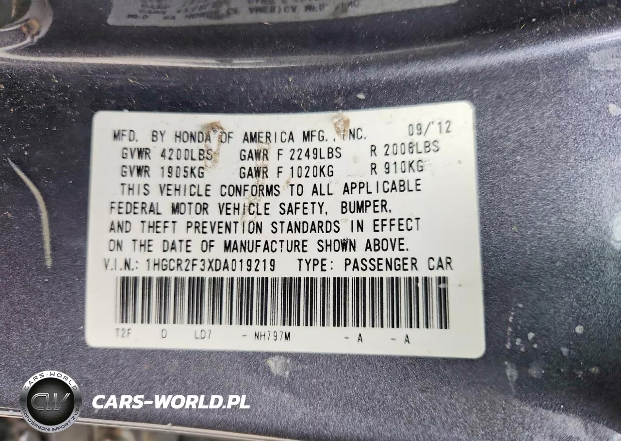 2013 Honda Accord Lx VIN:1HGCR2F3XDA019219 - 13