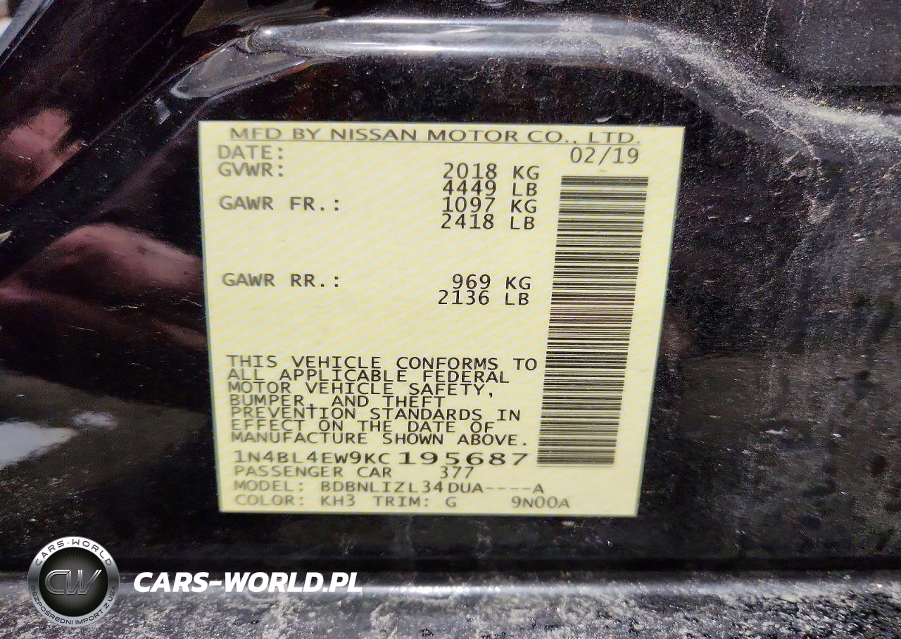 2019 Niss Altima Sl VIN:1N4BL4EW9KC195687 - 12