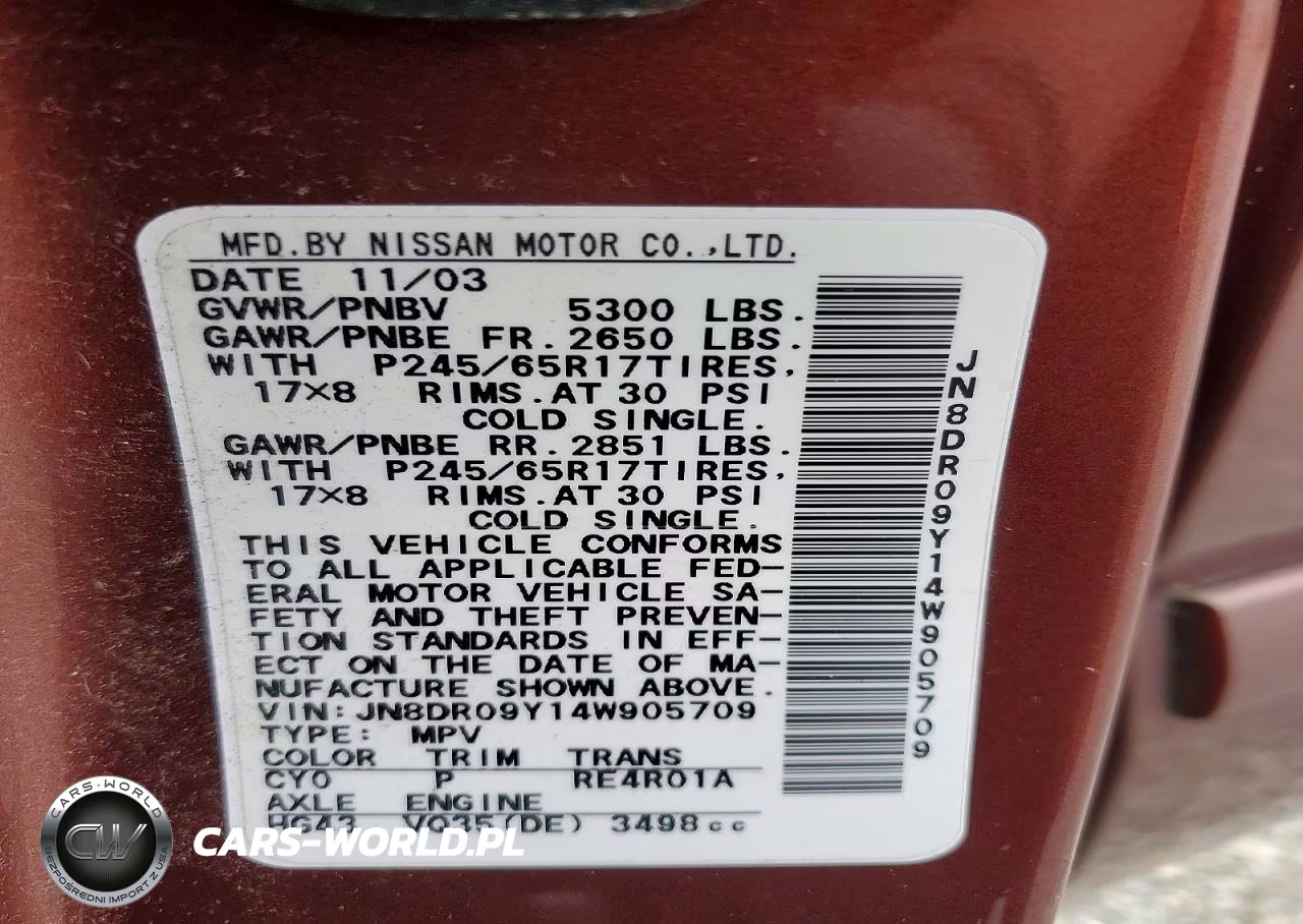 2004 Nissan Pathfinder Se VIN:JN8DR09Y14W905709 - 14