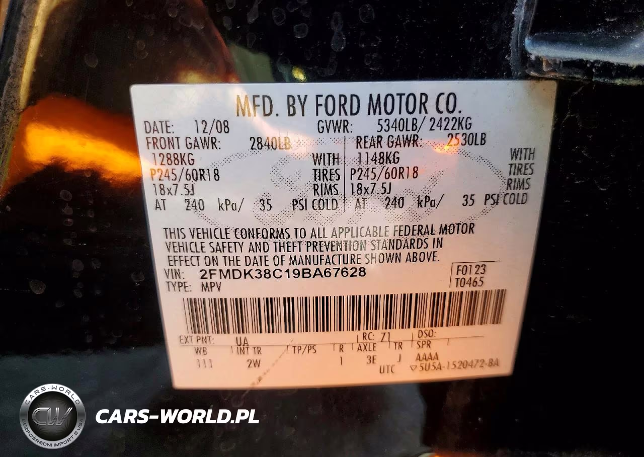 2009 Ford Edge Sel VIN:2FMDK38C19BA67628 - 12