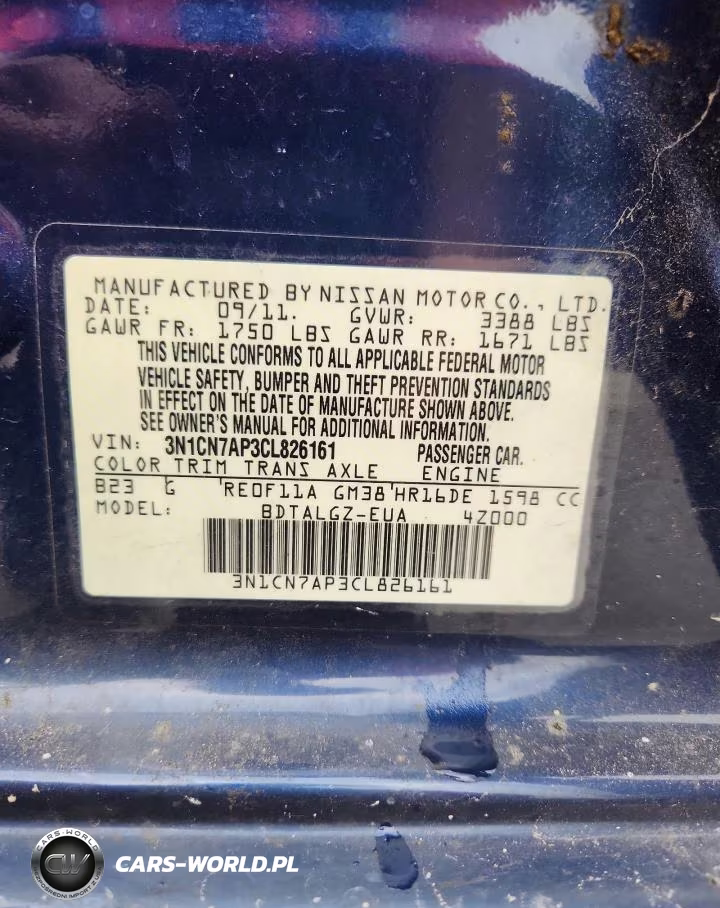 2012 Niss Versa 1.6 VIN:3N1CN7AP3CL826161 - 12