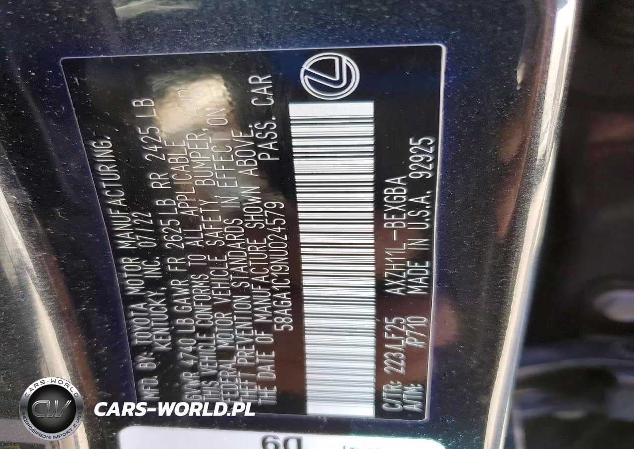 2022 Lexus Es 300H F Sport VIN:58AGA1C19NU024579 - 13