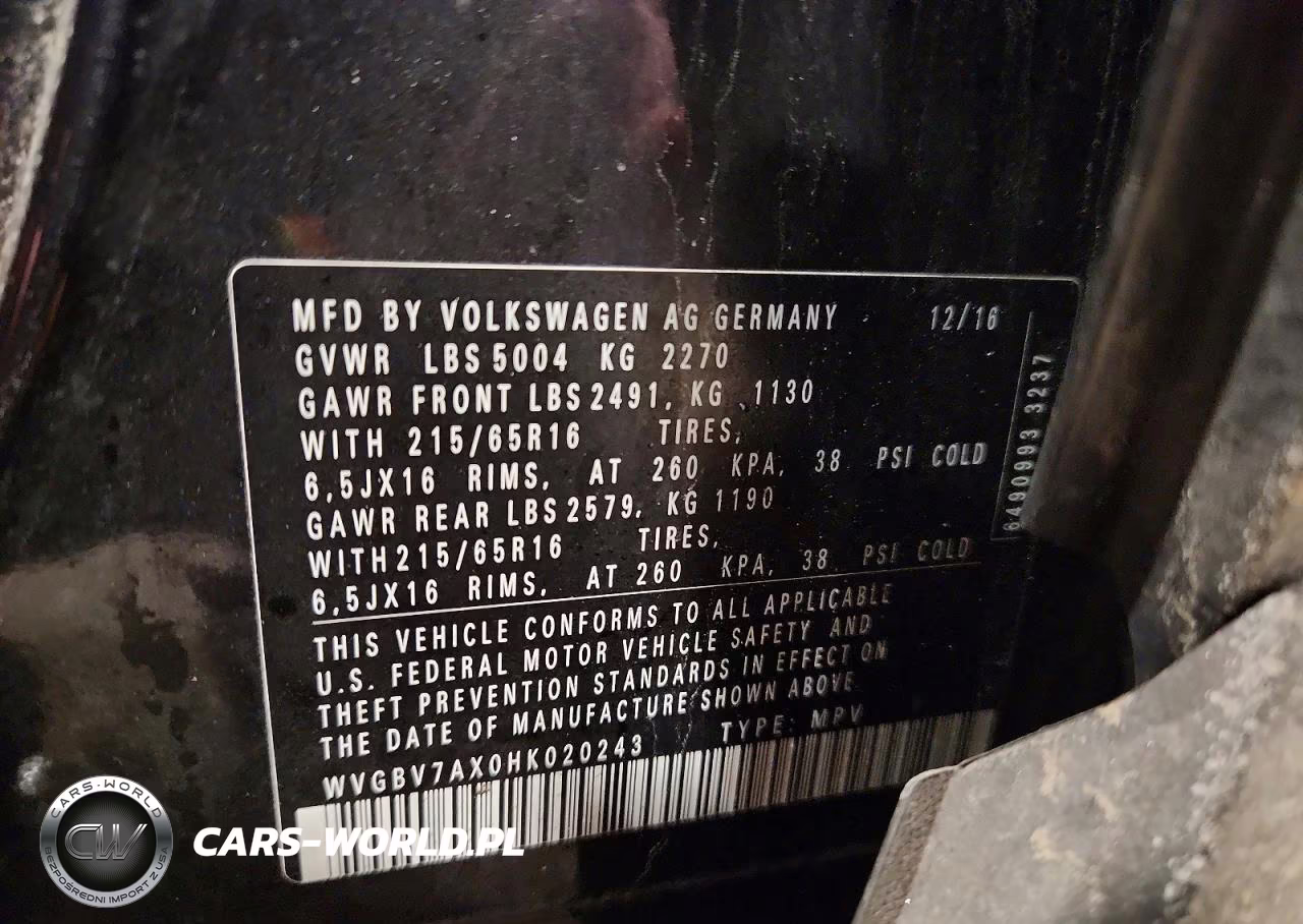 2017 Volkswagen Tiguan S VIN:WVGBV7AX0HK020243 - 13