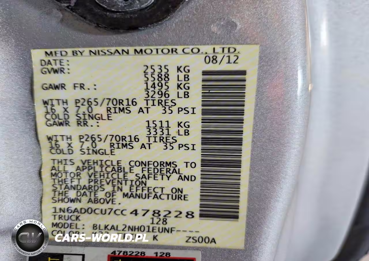 2012 Nissan Frontier Sv V6 VIN:1N6AD0CU7CC478228 - 12