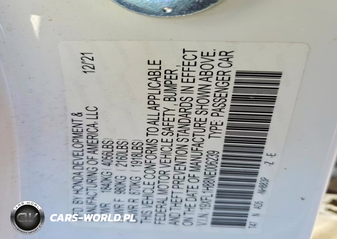 2022 Honda Civic Sport Touring VIN:19XFL1H88NE006239 - 12