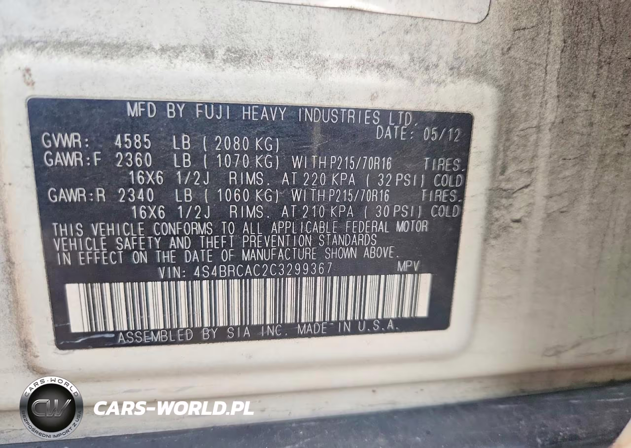 2012 Subaru Outback 2.5I VIN:4S4BRCAC2C3299367 - 13