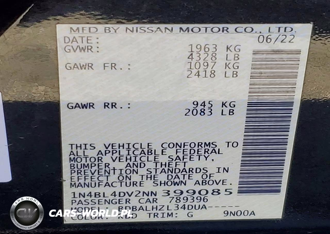 2022 Nissan Altima 2.5 Sv VIN:1N4BL4DV2NN399085 - 12