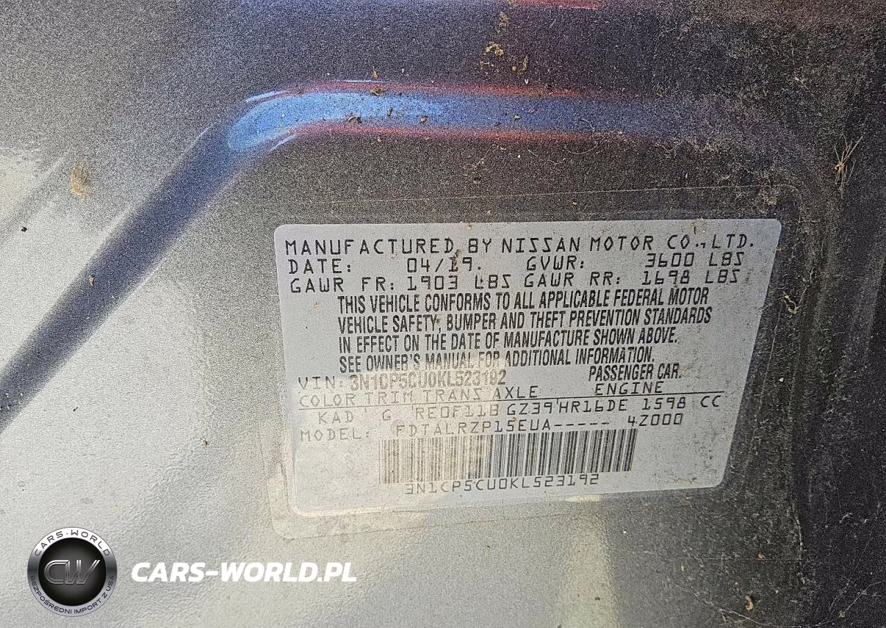 2019 Nissan Kicks S VIN:3N1CP5CU0KL523192 - 13