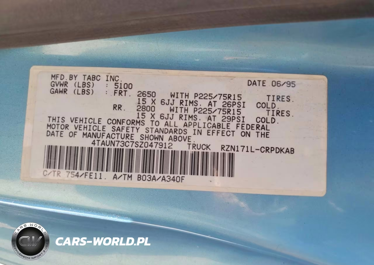 1995 Toyota Tacoma Base VIN:4TAUN73C7SZ047912 - 12