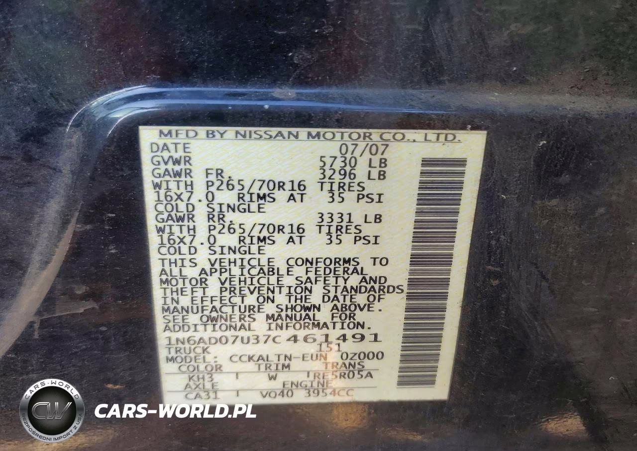 2007 Nissan Frontier VIN:1N6AD07U37C461491 - 12