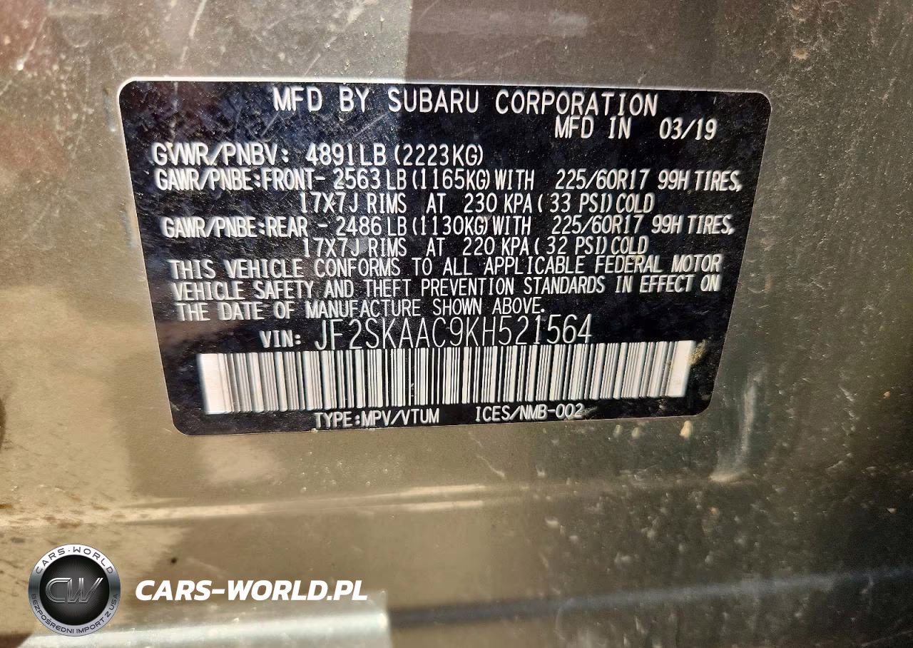 2019 Subaru Forester VIN:JF2SKAAC9KH521564 - 13