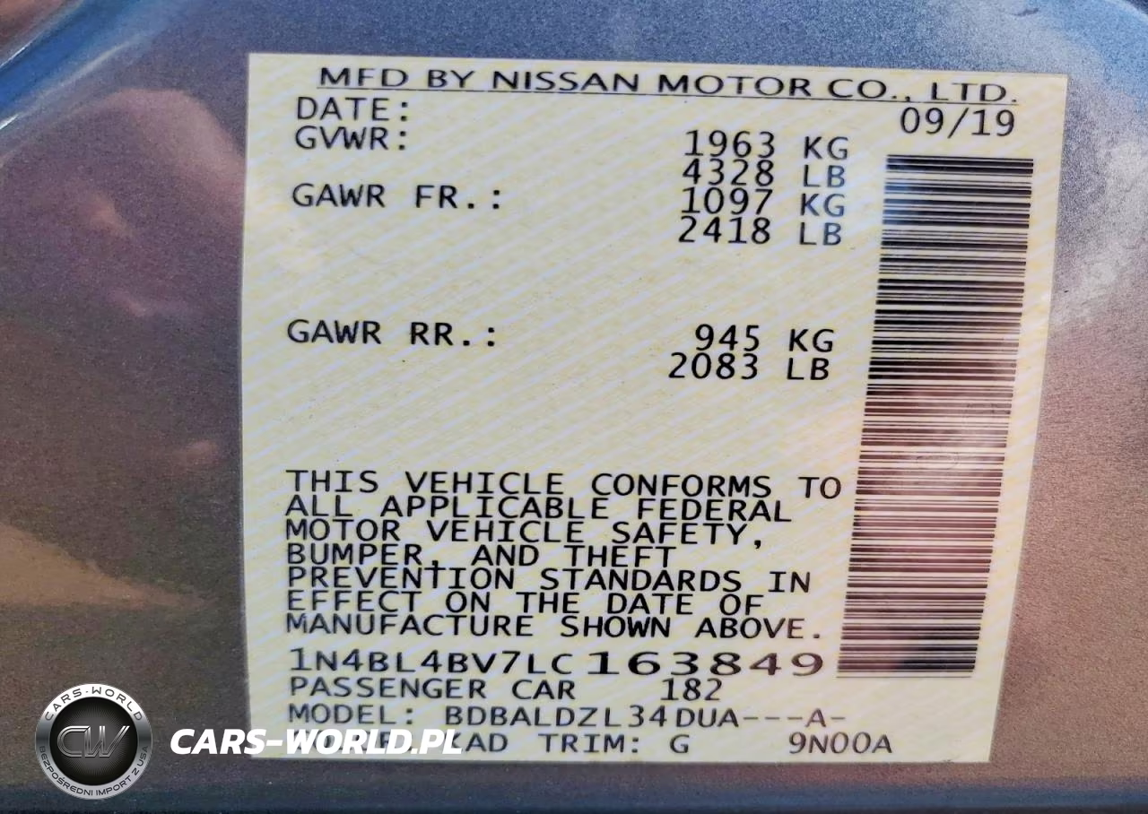 2020 Nissan Altima S VIN:1N4BL4BV7LC163849 - 12