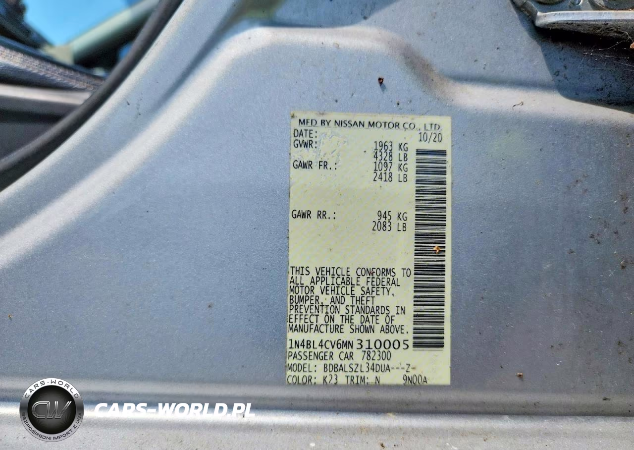 2021 Nissan Altima Sr VIN:1N4BL4CV6MN310005 - 12