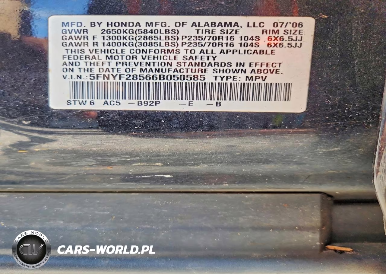 2006 Honda Pilot Ex VIN:5FNYF28566B050585 - 13