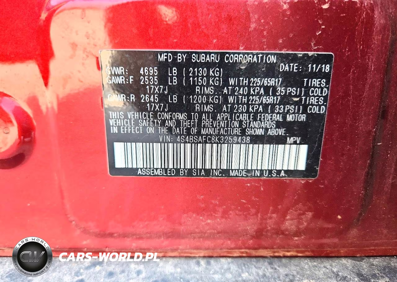 2019 Subaru Outback 2.5I Premium VIN:4S4BSAFC8K3259438 - 13