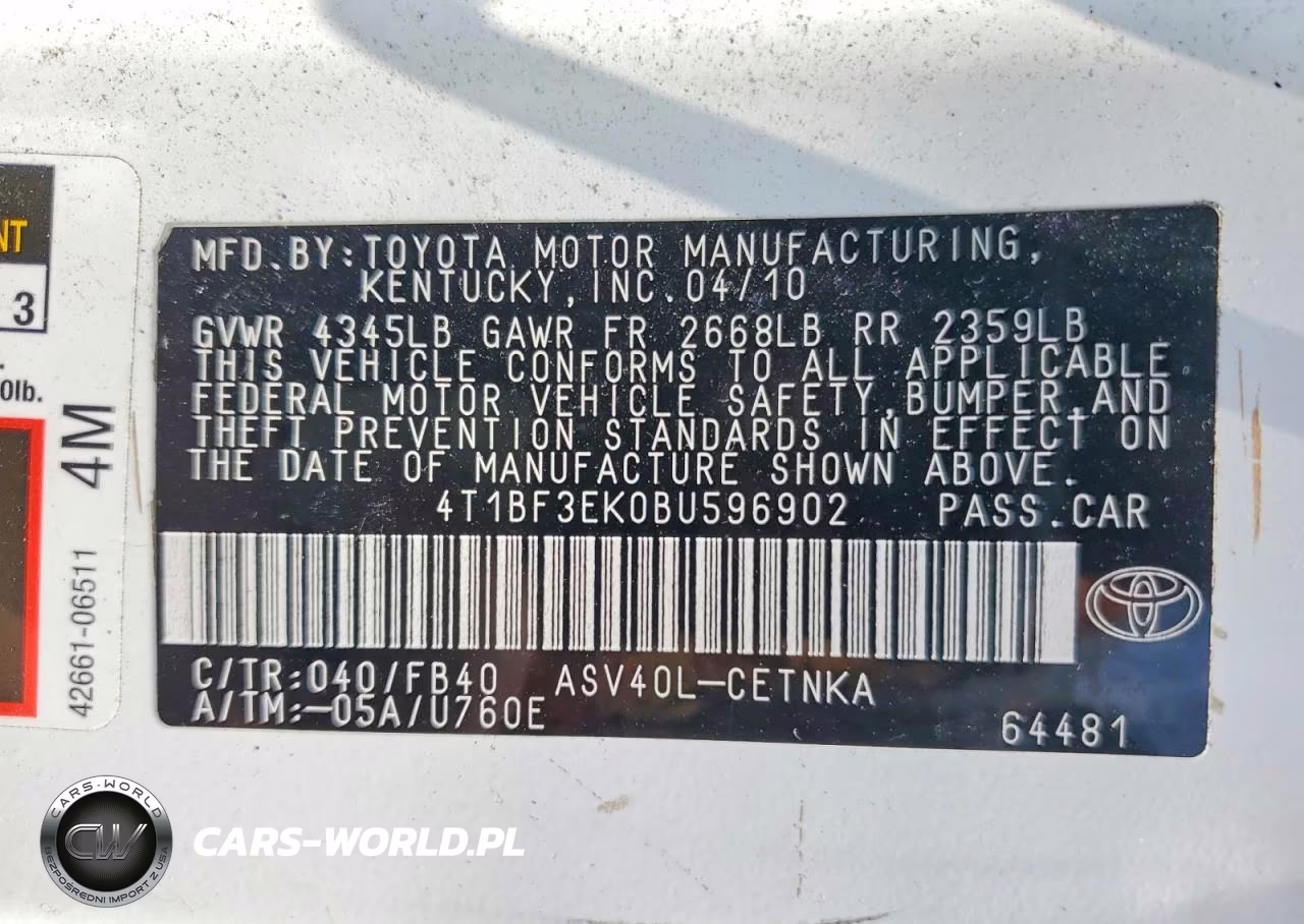 2011 Toyota Camry Le VIN:4T1BF3EK0BU596902 - 12
