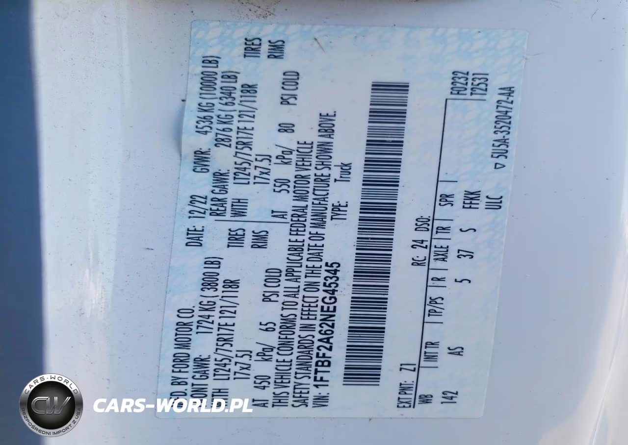 2022 Ford F250 Super Duty VIN:1FTBF2A62NEG45345 - 13