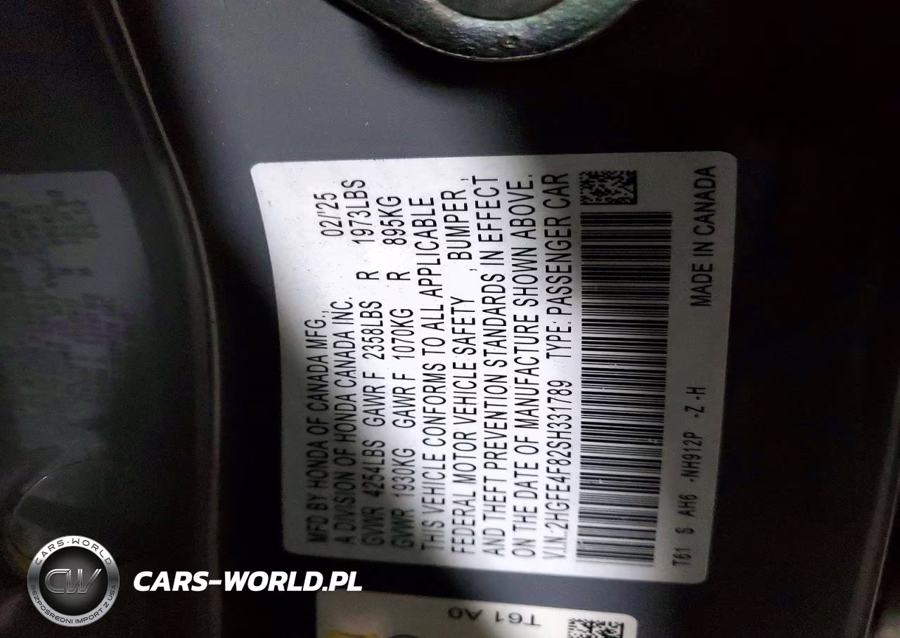 2025 Honda Civic Sport VIN:2HGFE4F82SH331789 - 13