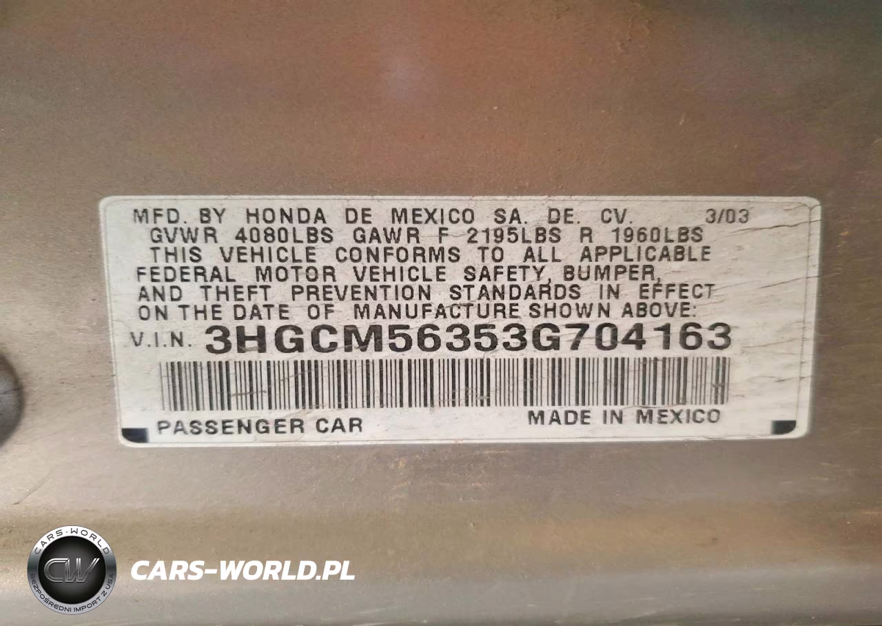 2003 Honda Accord Lx VIN:3HGCM56353G704163 - 13