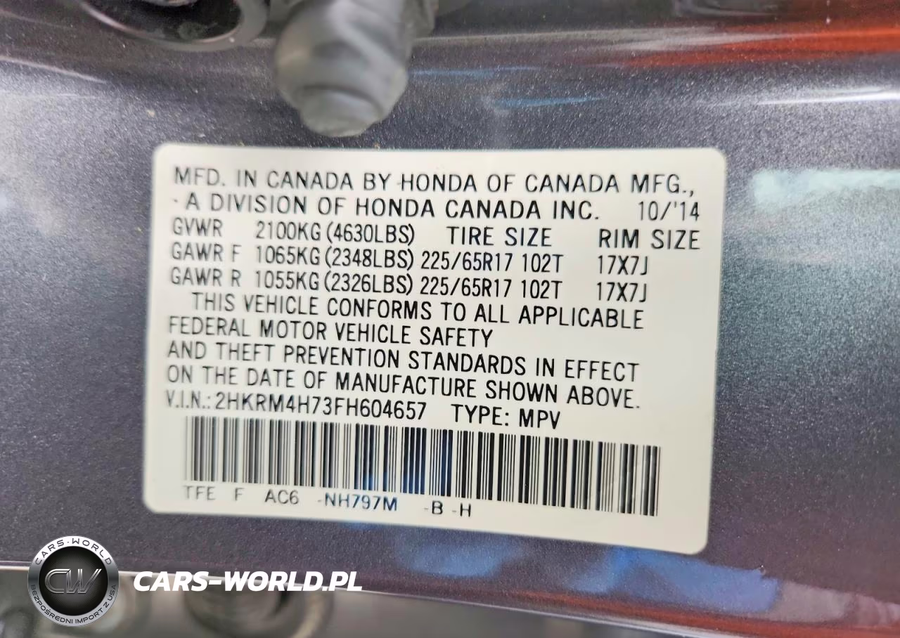 2015 Honda Cr-V Exl VIN:2HKRM4H73FH604657 - 14