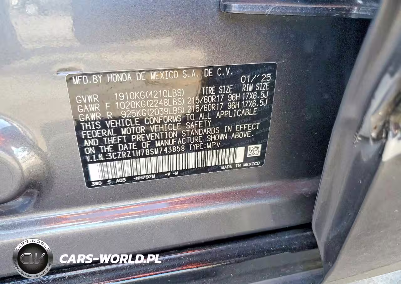 2025 Honda Hr-V Exl VIN:3CZRZ1H78SM743858 - 12