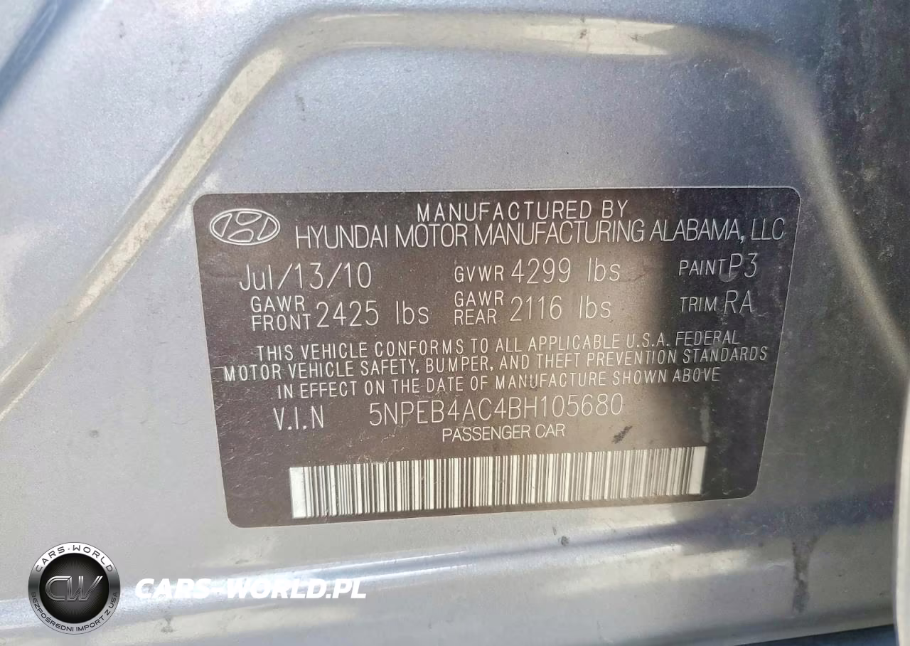 2011 Hyundai Sonata Gls VIN:5NPEB4AC4BH105680 - 12