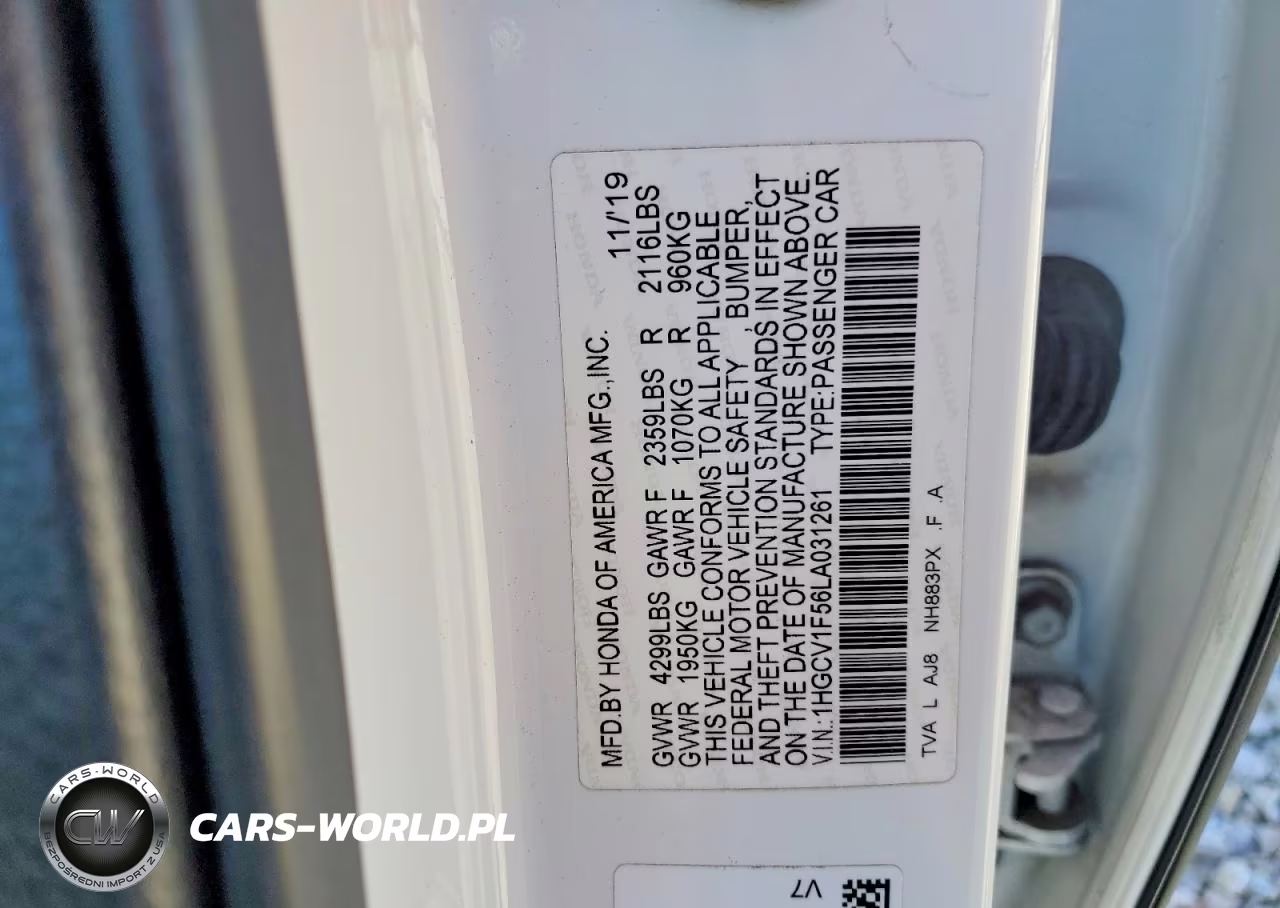 2020 Honda Accord Exl VIN:1HGCV1F56LA031261 - 12