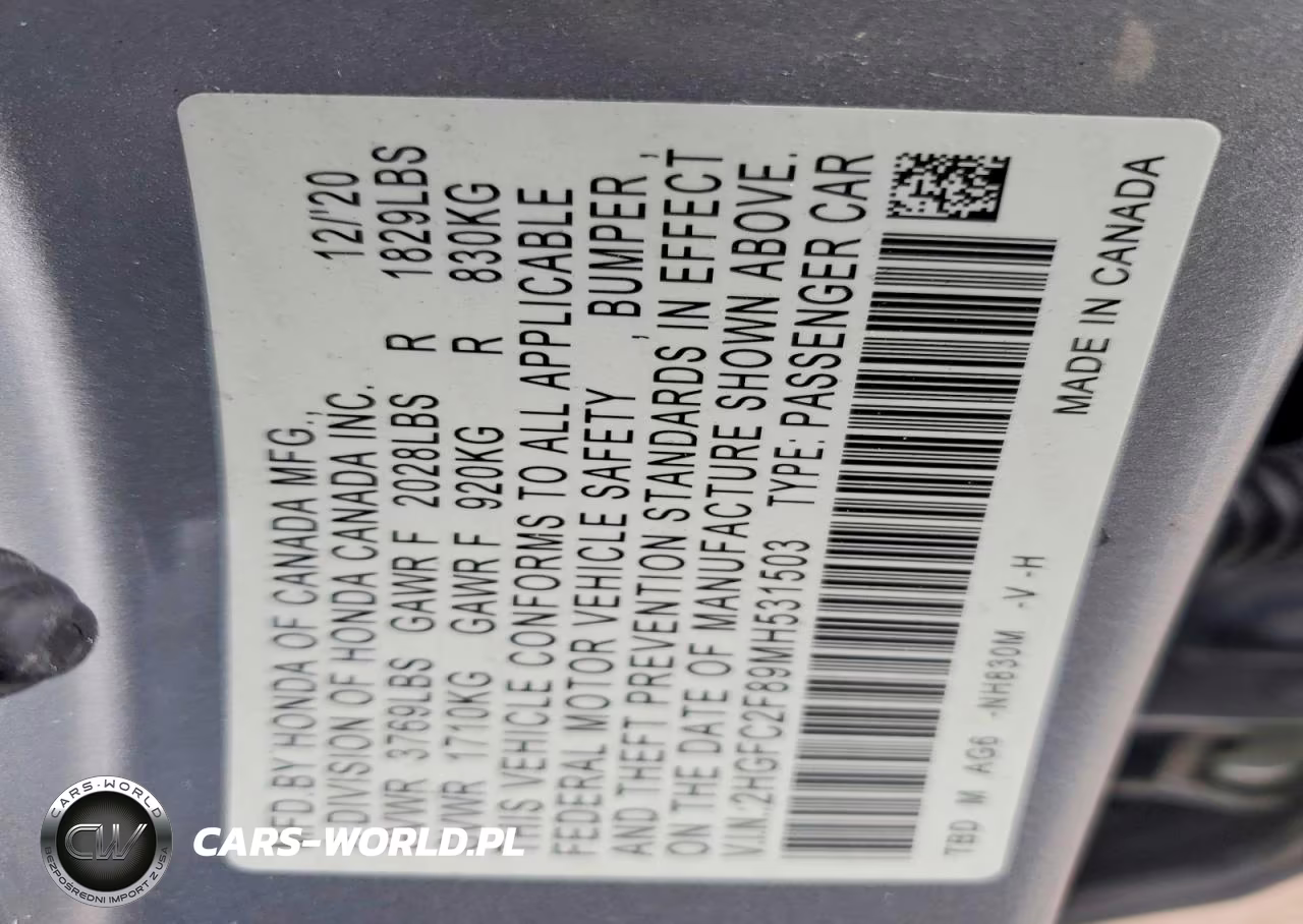2021 Honda Civic Sport VIN:2HGFC2F89MH531503 - 12