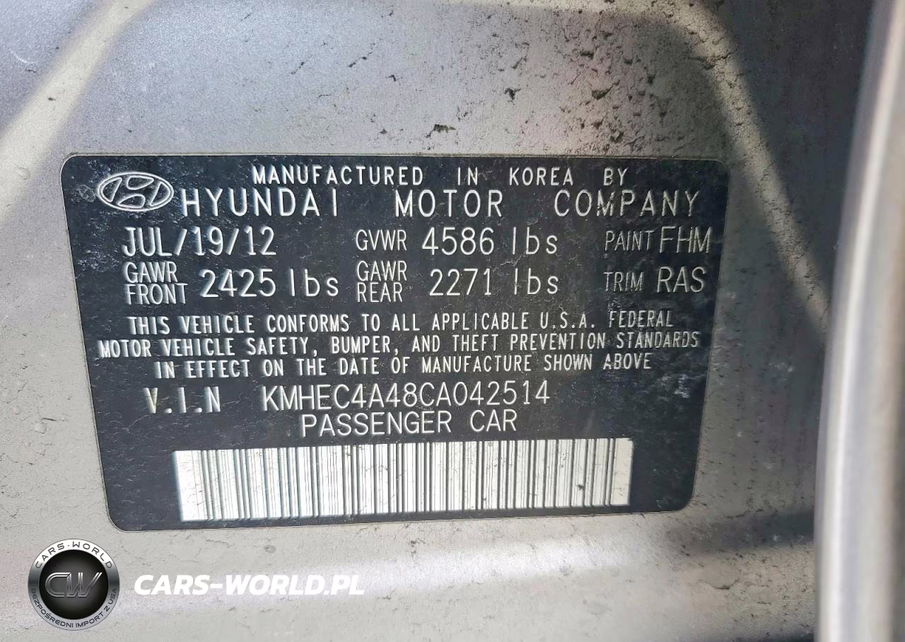 2012 Hyundai Sonata Hybrid Base VIN:KMHEC4A48CA042514 - 12
