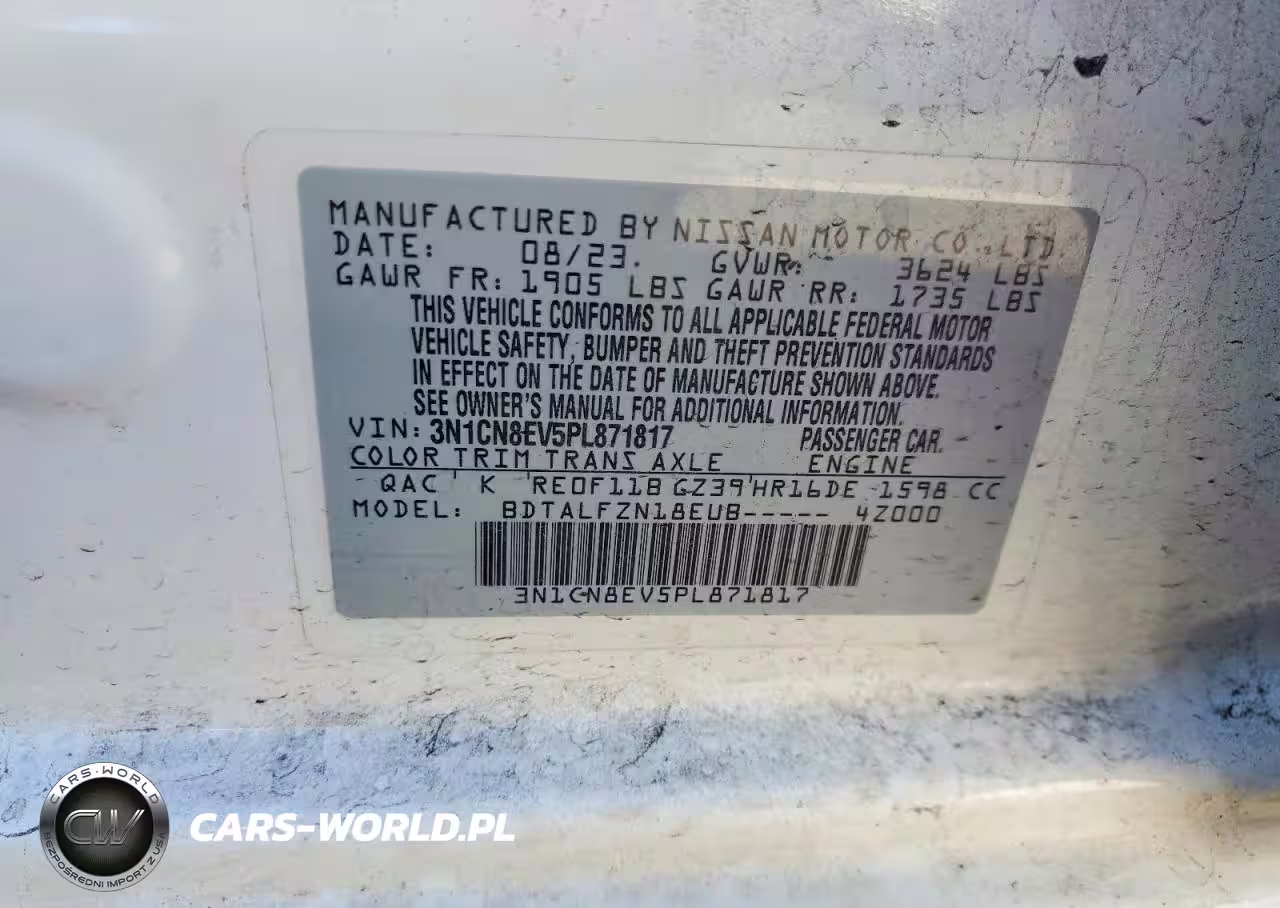 2023 Nissan Versa Sv VIN:3N1CN8EV5PL871817 - 12
